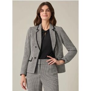 Kasper Houndstooth Blazer Black Trim Career Office Jacket Size 10